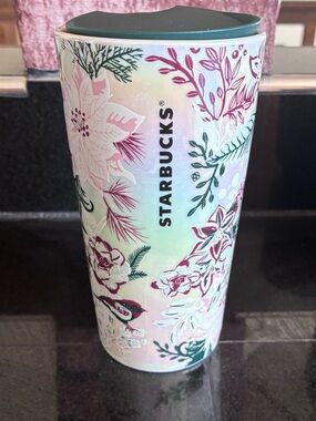 Starbucks 12oz Travel Cup Iridescent Floral Ceramic 2022 Enchanted Forest